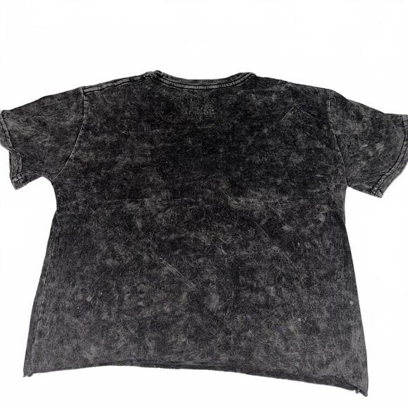 Def Leppard Vintage Style Acid Wash Band Cropped TShirt Black Womans Small Rock - Picture 3 of 5